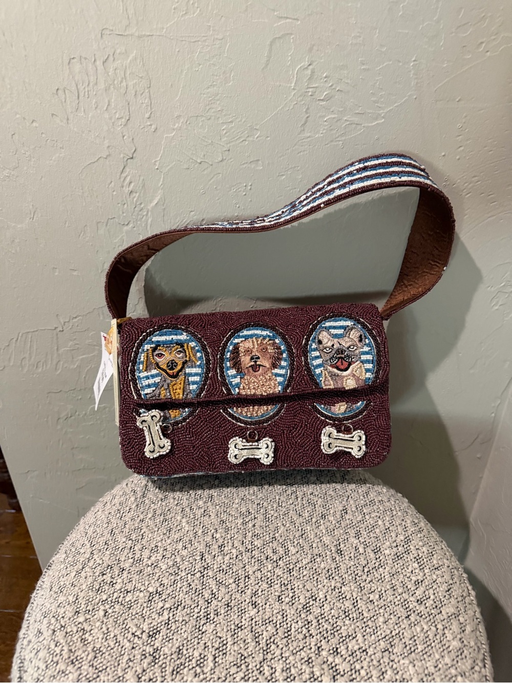 Brown Embroidered Dog-Theme with bones Shoulder Bag